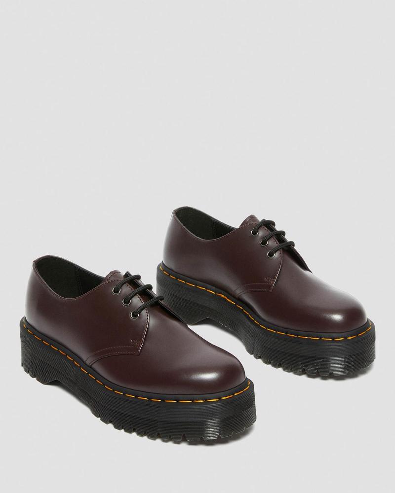 Burgundy Women's Dr Martens 1461 Smooth Leather Platform Shoes | CA 388GSO